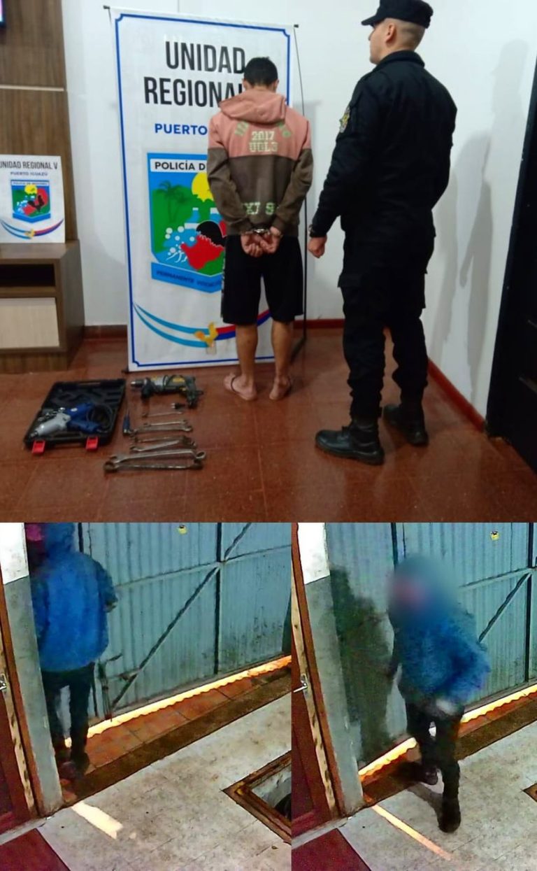 Detuvieron a un joven que fue filmado cuando robaba en un taller mecánico de Puerto Iguazú Detuvieron a un joven que fue filmado cuando robaba en un taller mecánico de Puerto Iguazú